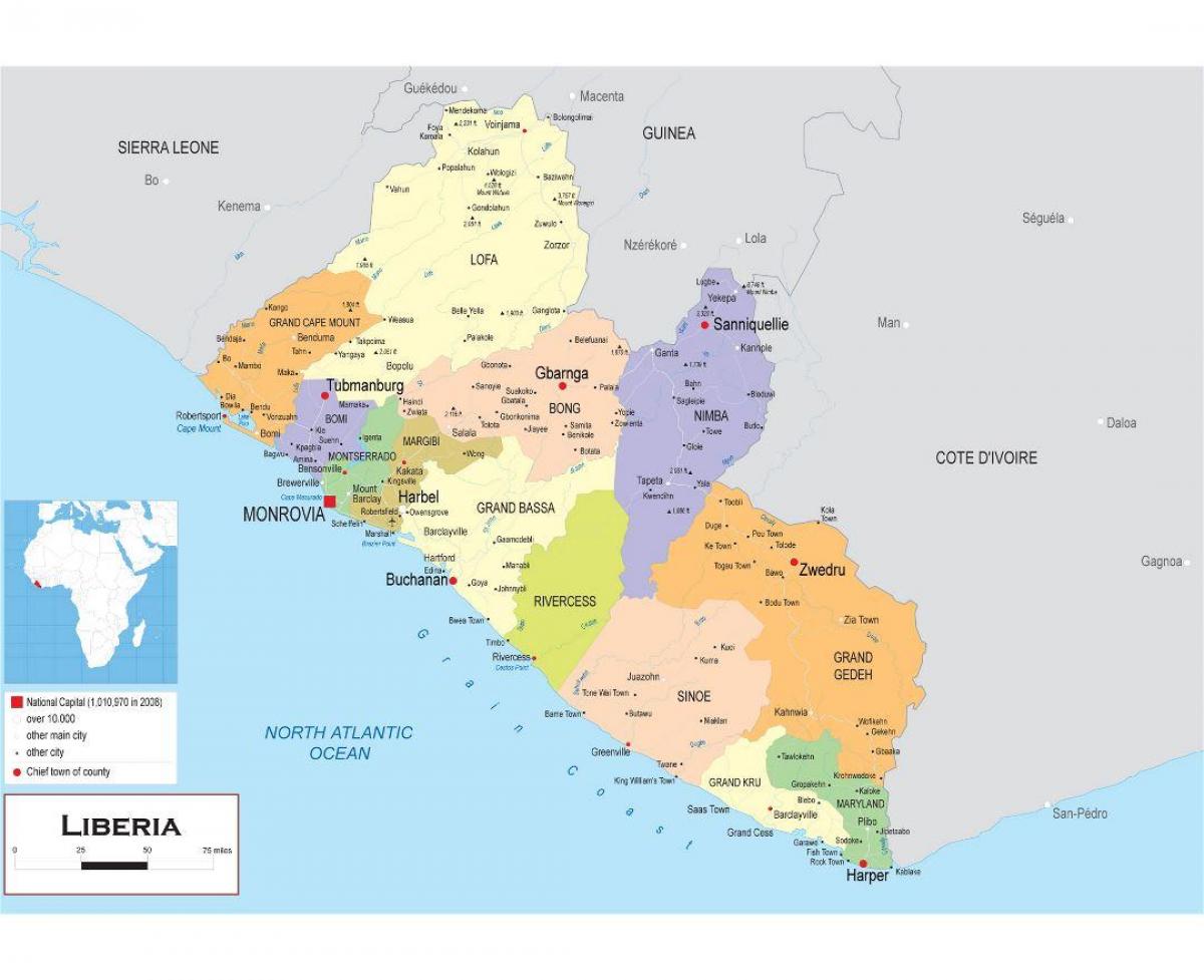 નકશા ડ્રો રાજકીય નકશો લાઇબેરિયા