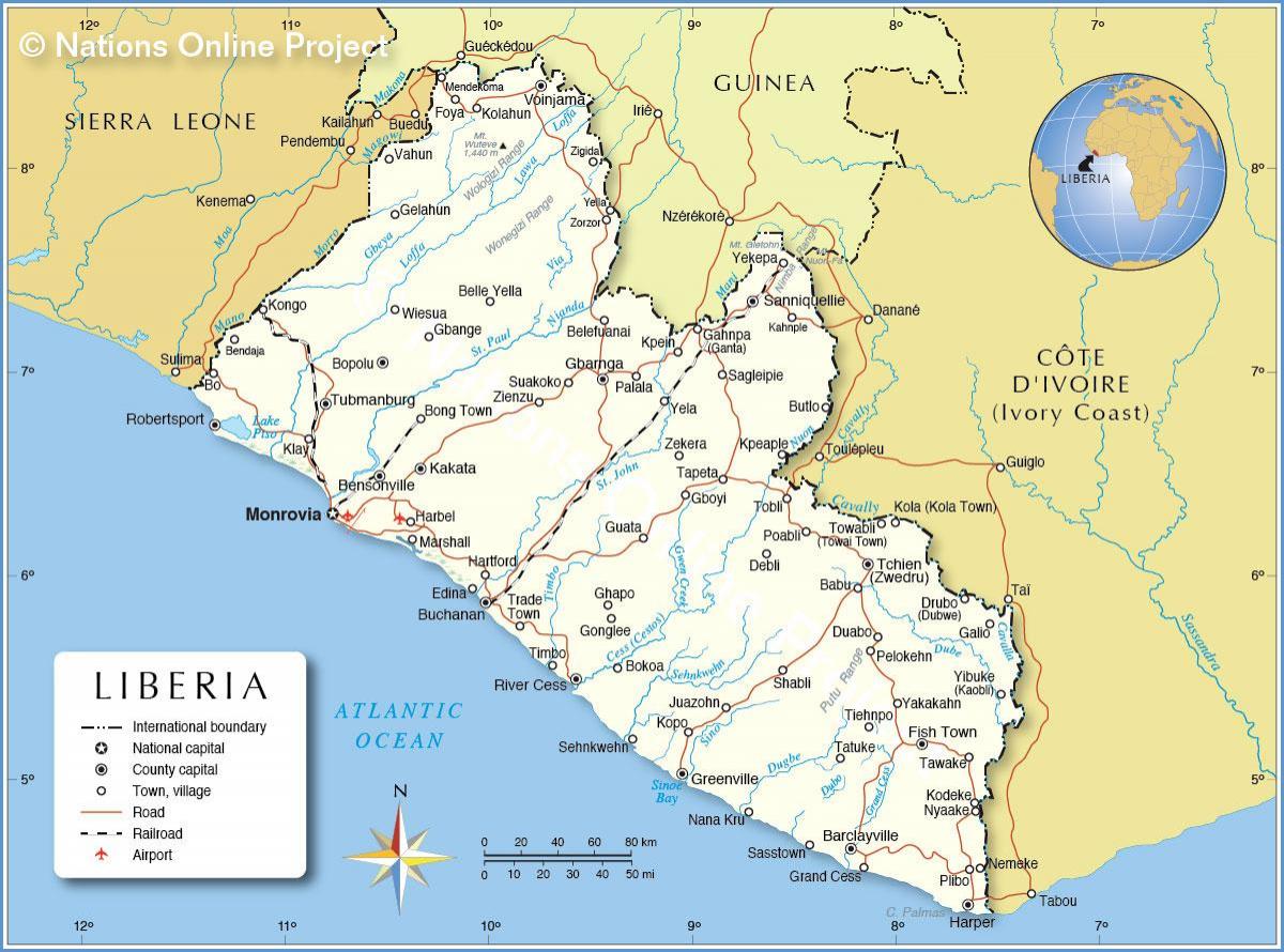 નકશો લાઇબેરિયા વેસ્ટ આફ્રિકા