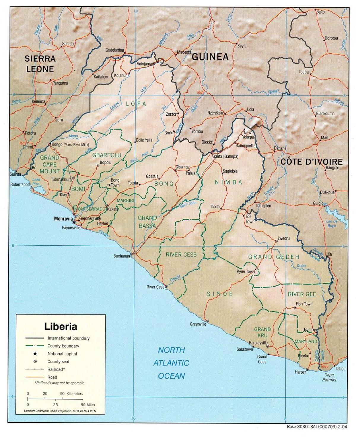 નકશો ભૌગોલિક નકશો લાઇબેરિયા