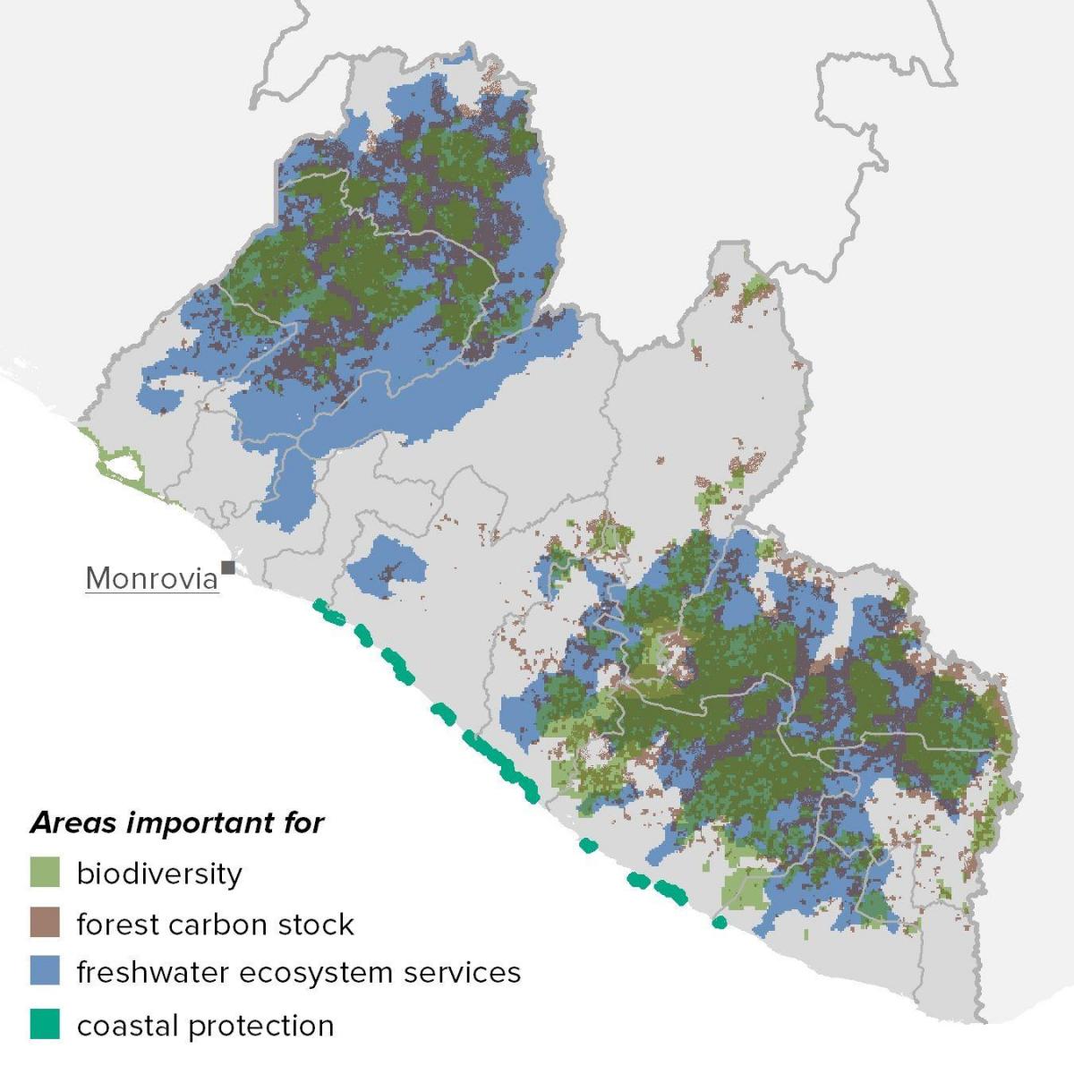 નકશો લાઇબેરિયા કુદરતી સંસાધનો